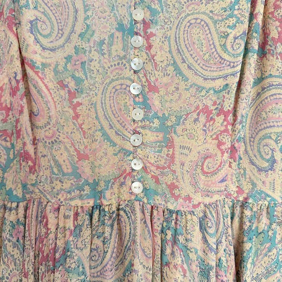 Vintage 90’s Lauren Ralph Lauren Silk Pastel Paisley Maxi Dress SZ: 6